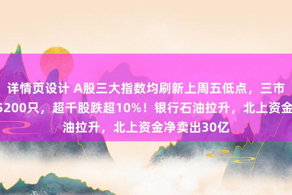 详情页设计 A股三大指数均刷新上周五低点，三市下跌个股超5200只，超千股跌超10%！银行石油拉升，北上资金净卖出30亿